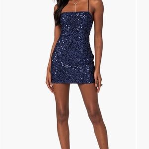Edikted Small Navy Kiara strappy sequin mini dress